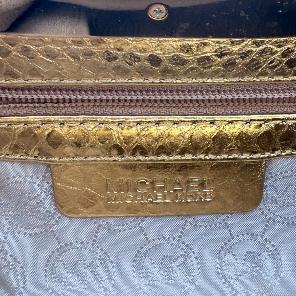 Michael Kors Metallic Gold Python Embossed Clutch… - image 6